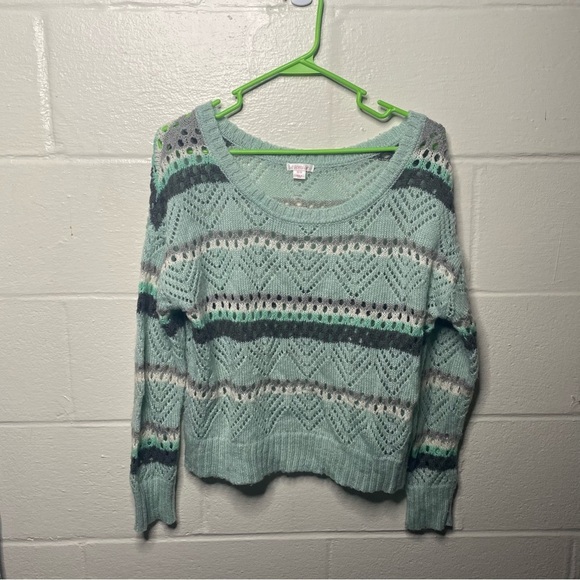 Xhilaration Target Green knit Striped crop Sweater Medium - Picture 2 of 7